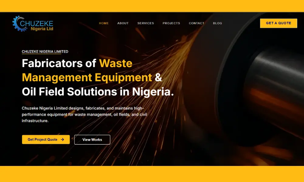Chuzeke Nigeria Limited Website Design Case Study 1 Engineering web design case study for Chuzeke Nigeria Limited in Port Harcourt, Rivers state, Nigeria