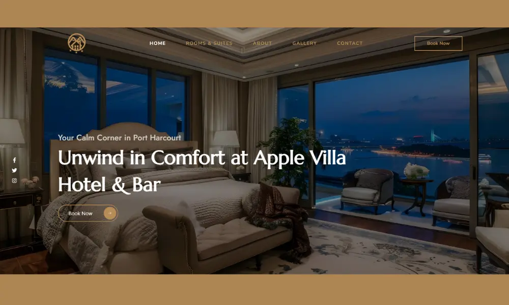 Apple Villa Hotel — Hospitality Website Design Case Study 1 Hospitality website design case study for Apple Villa Hotel in Port Harcourt, Rivers state by Atelier