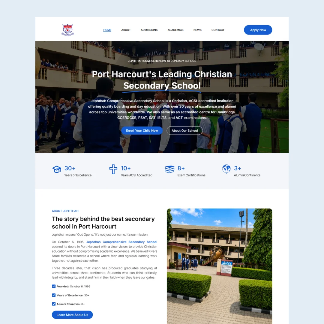 Image showing affordable website design for Jephthah schools